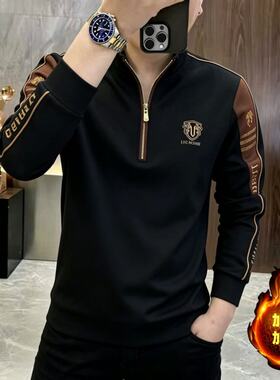 欧洲站男士立领长袖烫钻POLO衫