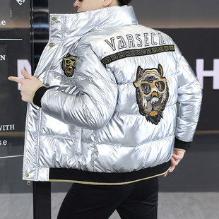 欧版立领棉衣男士冬季爆款时尚帅气加厚保暖羽绒棉服亮面短款棉袄