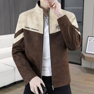 春秋季新款立领夹克男休闲潮流撞色拼接外套青年帅气百搭春装上衣