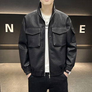 男士 翻领上衣男装 皮衣外套男款 休闲工装 潮流夹克 春秋季 2025新款
