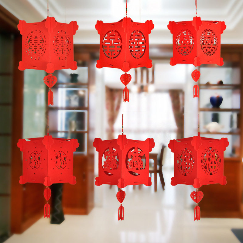 新年小灯笼春节福字宫灯大红无纺布结婚婚庆灯笼喜字挂饰开业装饰