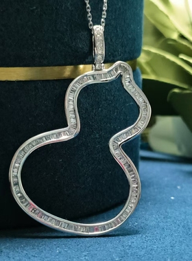 18K吊坠 天然钻葫芦吊坠 七夕时尚吊坠项链 满钻锁骨链毛衣链葫芦