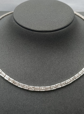 18K金钻石项链锁骨链6.8克拉T方满钻镶嵌颈链时尚大气高端钻石链