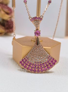 18K玫瑰金渐变粉蓝宝裙子项链镶嵌南非天然钻石时尚百搭精致送礼