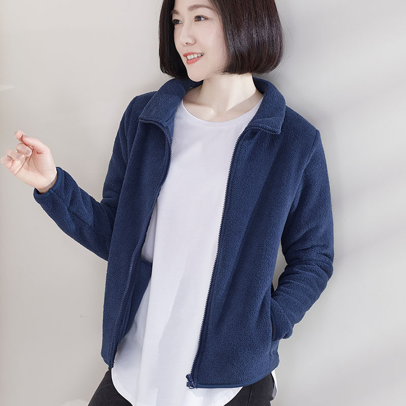 冬季蓝色摇粒绒开衫外套女大码宽松双面绒加厚加绒保暖立领上衣服,女装/女士精品,短外套,淘宝优惠券,粉丝福利购,淘宝优惠卷