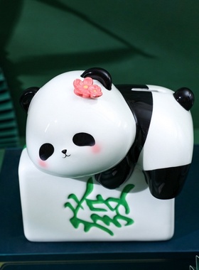 2025熊猫花花陶瓷存钱罐家居装饰品收纳创意新居礼物客厅摆件