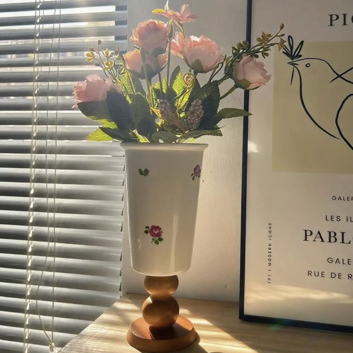 高级感木底高脚花瓶陶瓷