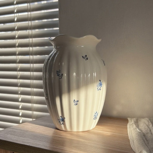 法式陶瓷花瓶轻奢高级感插花复古鲜花客厅摆件白色欧式碎花花瓶