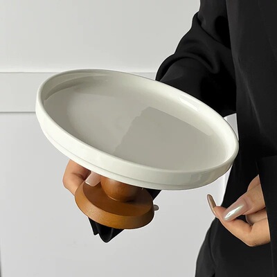 ins风法式复古原木高脚盘