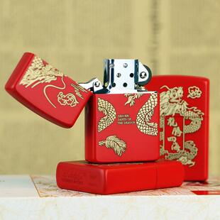 新款ZORRO煤油打火机红哑漆精雕祥云瑞龙 龙抬头防风老式砂轮火机