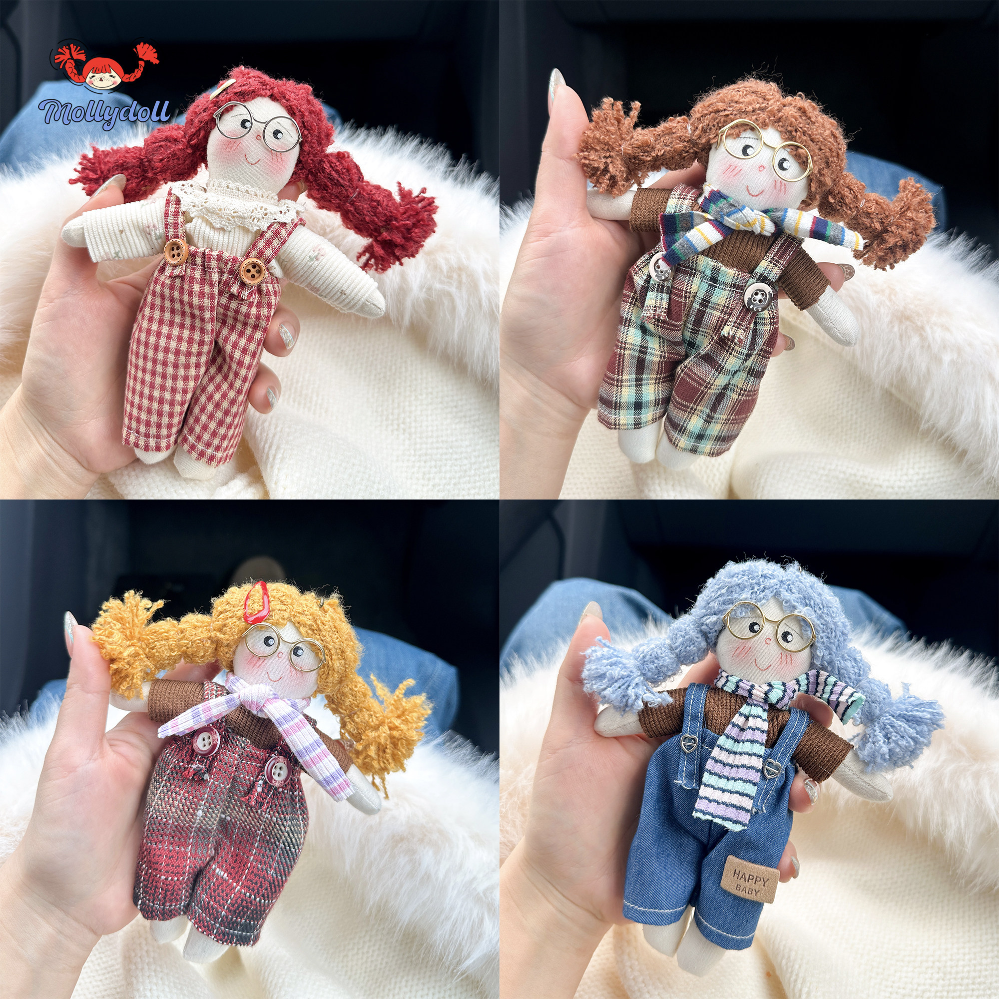 Mollydoll复古手工娃娃毛绒玩偶包包挂件生日礼物女生钥匙扣车挂