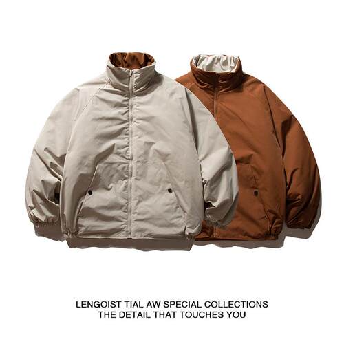 LENGOIST TIAL简约纯色复古立领棉服男女冬季大地色外套少年棉衣