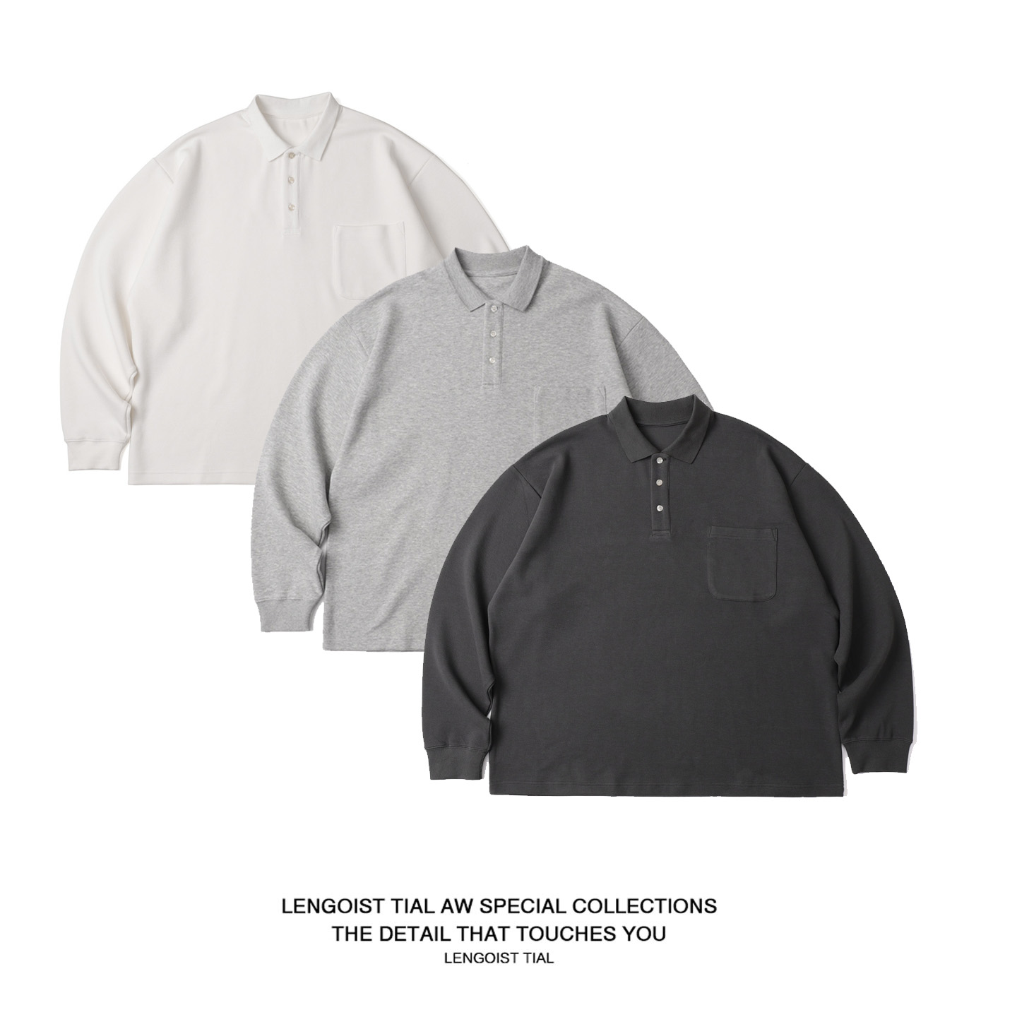 LENGOIST 厚实25AW日系310克定织珠地棉宽松版polo衫长袖T恤男
