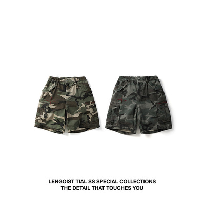 camouflage short pant 梭织厚实大口袋拉链松紧腰男夏日短裤