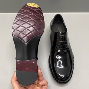 意大利英伦风 马皮系带商务正装皮鞋男固特异手工缝制琴底德比鞋
