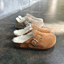 羊皮毛一体勃肯鞋 女冬加绒牛皮软木厚底钓鱼半包拖博肯 全包头拖鞋