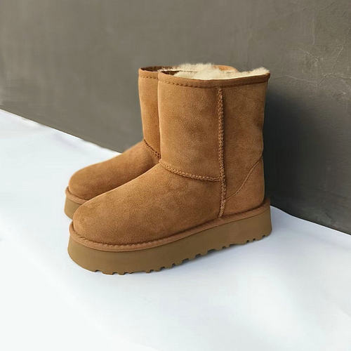 中高筒厚底增高羊皮毛雪地靴女