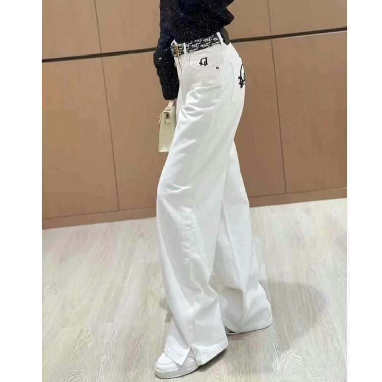 欧洲站加绒白色直筒牛仔裤女2024冬季新款高腰显瘦直筒阔腿长裤潮