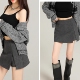 秋冬高腰灰色毛呢短裙裤 女生胖mm显瘦开叉包臀半身裙裤 打底防走光