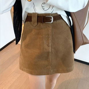 大码 美拉德高腰显瘦a字包臀短裙子 胖mm复古灯芯绒半身裙女秋冬季
