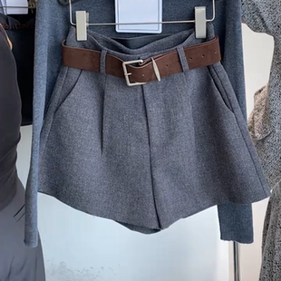 毛呢短裤秋冬新款大码胖mm高腰显瘦搭配靴子外穿打底a字阔腿靴裤