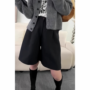 裤子女2025新款爆款秋冬季韩系气质通勤设计感压褶加厚毛呢五分裤