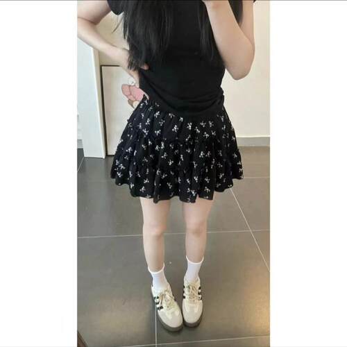 小个子黑色高腰碎花半身裙女大码胖mm夏季显瘦甜美蛋糕裙a字短裙