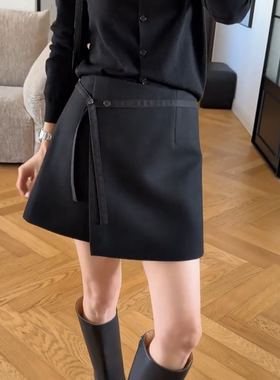 高级黑色西装半身短裙女春季新款梨形身材大码高腰显瘦半身A字裙