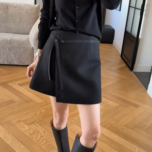 梨形身材大码 新款 高腰显瘦半身A字裙 半身短裙女春季 高级黑色西装