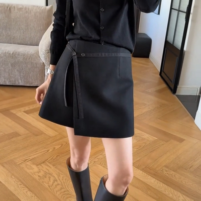 高级黑色西装半身短裙女春季新款梨形身材大码高腰显瘦半身A字裙