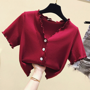 红色短袖 微胖女孩穿搭遮肚显瘦上衣大码 新款 胖妹妹夏装 t恤女 女装