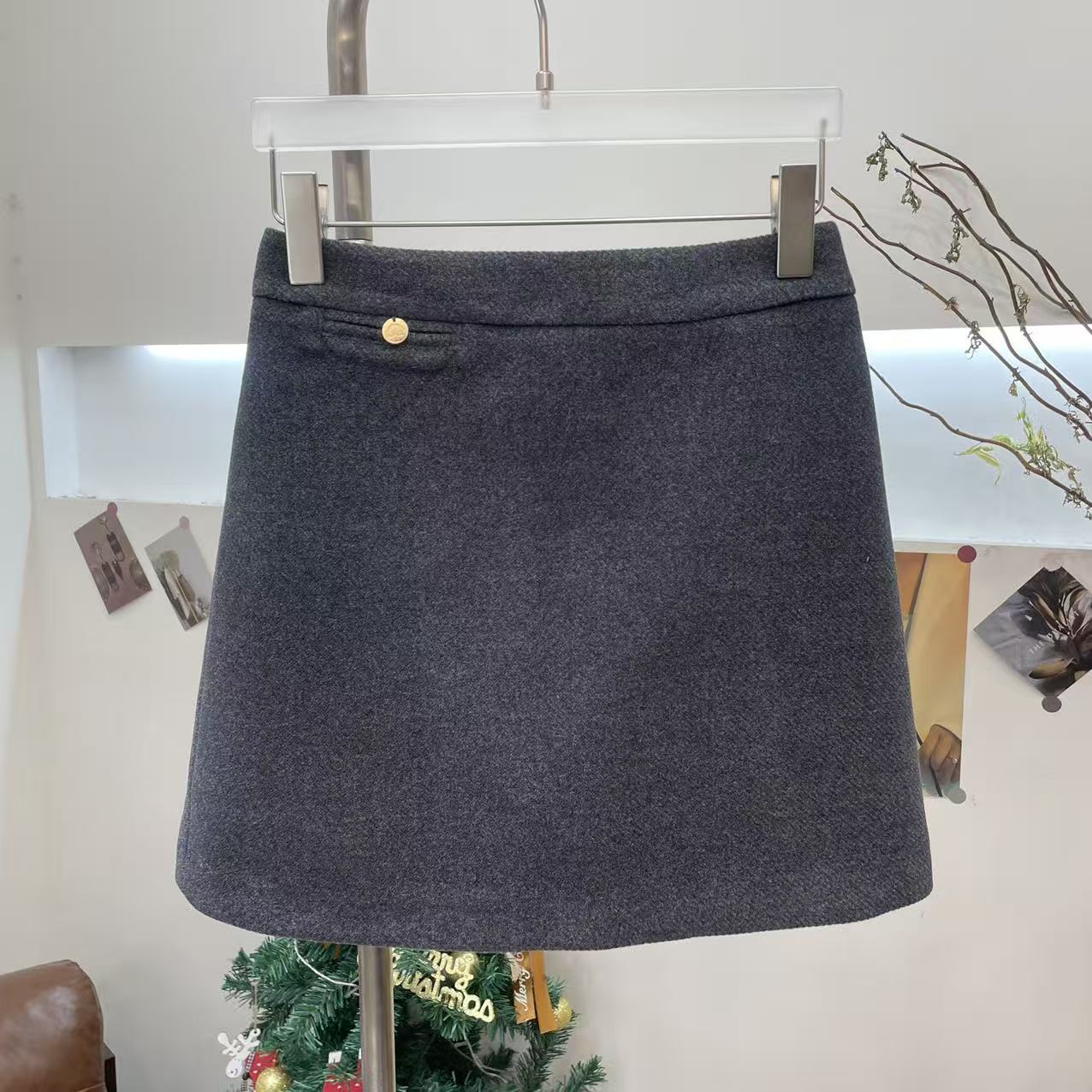 时尚复古灰色毛呢半身裙女短裙秋