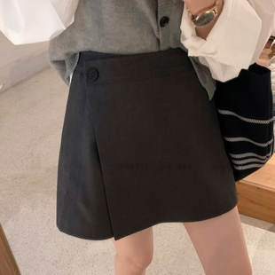 a字短裙裤 高腰灰色遮肚呢子百搭西装 大码 不规则半身裙女冬裙新款