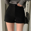 女秋冬2025新款 直筒三分裤 显瘦高腰呢子靴裤 修身 韩版 黑色毛呢短裤