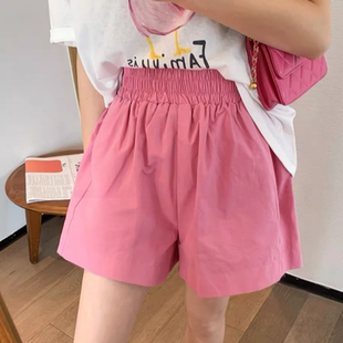 高腰宽松显瘦直筒短裤 大码 新款 微胖mm松紧腰纯色阔腿休闲裤 女夏季