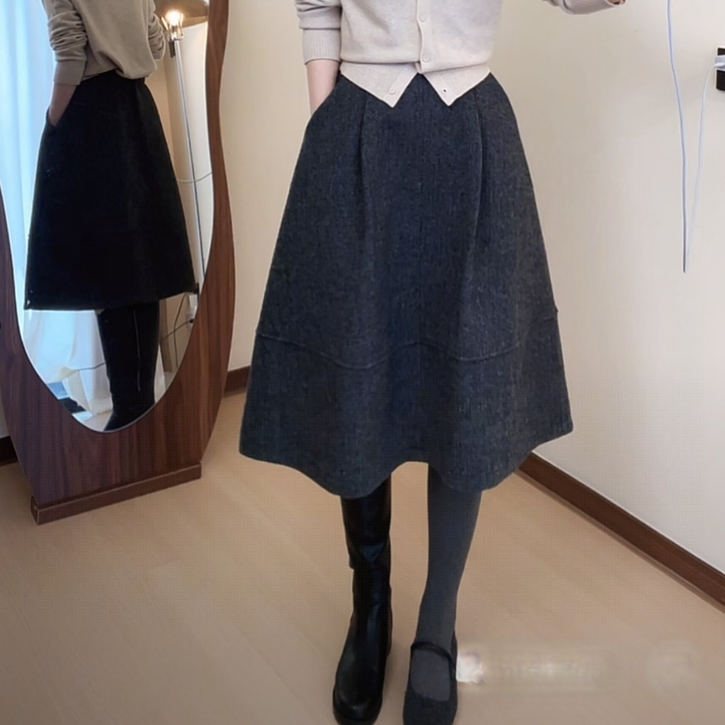 大码复古毛呢半身裙女秋冬新款高腰垂感裙子胖MM遮肚子显瘦A字裙