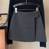 显瘦半身裙防走光A字裙裤 设计感灰色毛呢短裙女秋冬新款 高腰修身