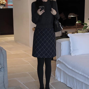 复古轻奢格纹毛呢半身裙女2025新款秋冬款高级感超好看伯克利半裙