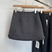 欧洲站女装 欧货半身裙女短裙2025新款 木耳边显瘦呢料包臀裙一步裙