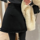 大码 花边毛呢半身裙女秋冬微胖高腰显瘦设计感气质包臀a字短裙子