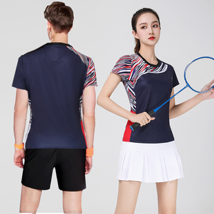 羽毛球服女套装情侣运动短袖上衣速干透气大码团购跑步乒乓团队服