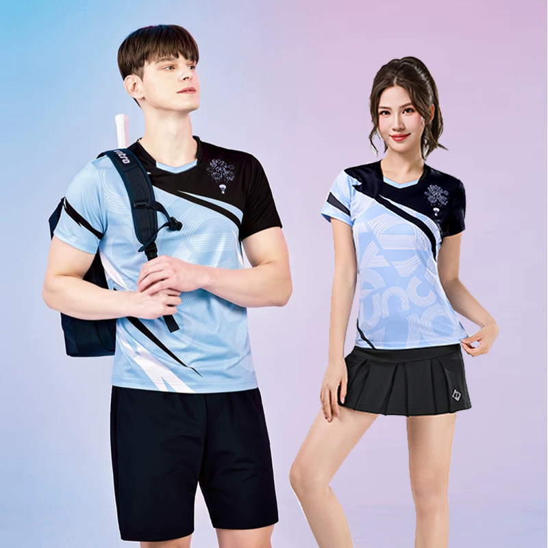 羽毛球服女套装情侣运动速干短袖上衣男团购印字韩定制乒乓比赛服