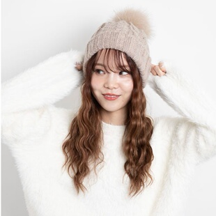 国现SHK01268*CA4LA狐狸毛球可拆SHK01175*01059针织帽真丝马海毛