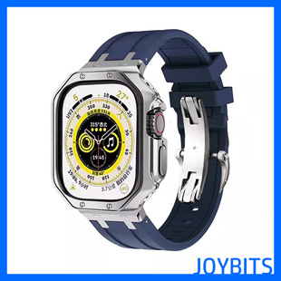 适用iWatch苹果手表带AP改装Ultra硅胶S10氟橡胶不锈钢蝴蝶扣46mm