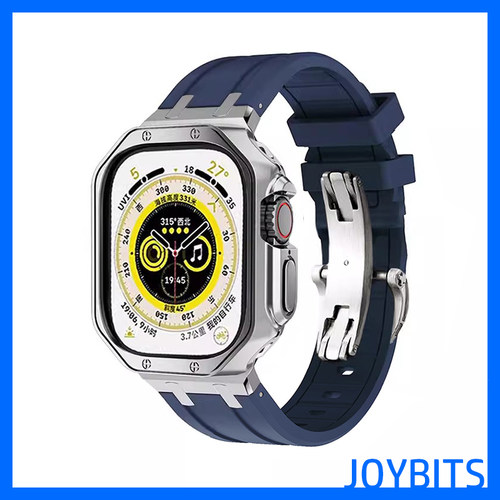 适用iWatch苹果手表带AP改装Ultra硅胶S10氟橡胶不锈钢蝴蝶扣46mm