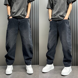 做旧牛仔裤 复古休闲裤 男士 弯刀宽松直筒裤 子 2025春季 阔腿长裤 新款