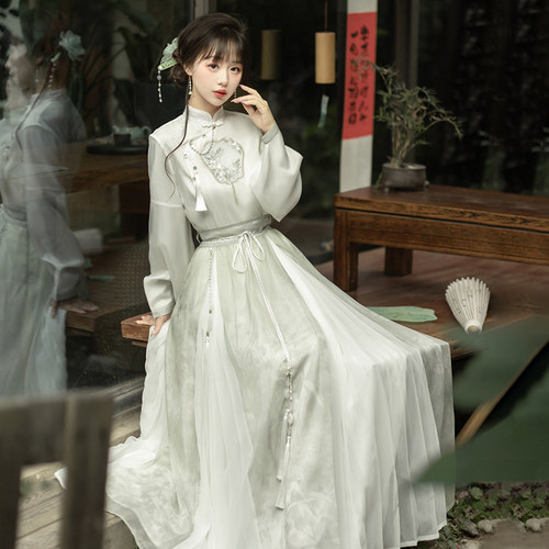 春秋新中式仙女长款半身裙套装