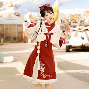 连衣裙女新秋冬2025国风日常小个子新中式蛇年红色拜年服新年战袍