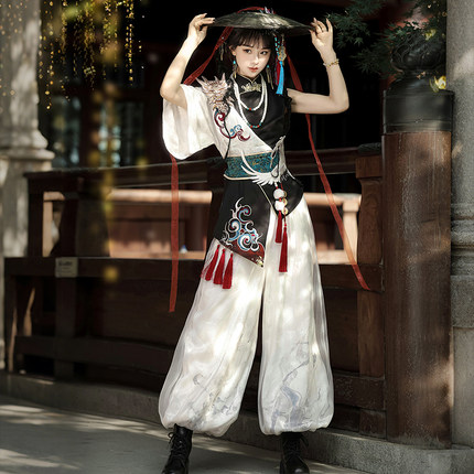 汉服女夏原创国风汉元素日常改良侠客演出服长裤套装新中式灯笼裤