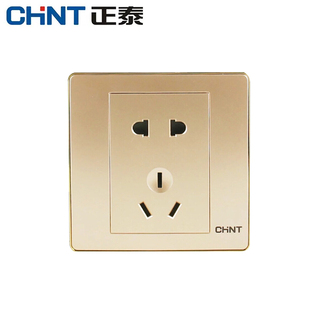 正泰86型6D幻银香槟金色一双三开双控三五孔墙壁开关电脑插座面板